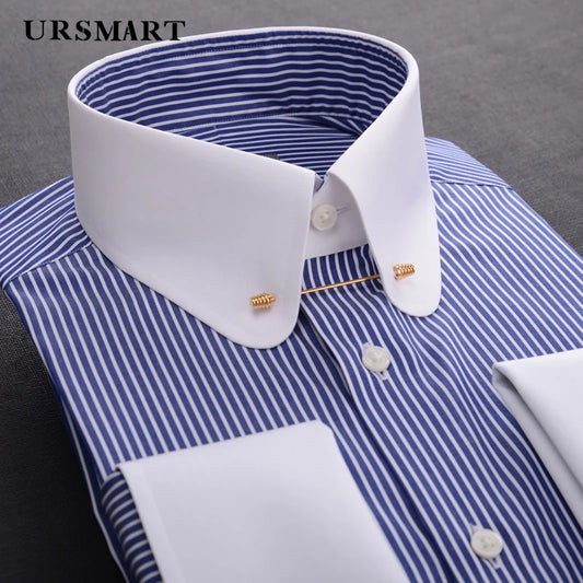 Men's retro-style cotton business shirt with Empire collar and pinhole collar detail