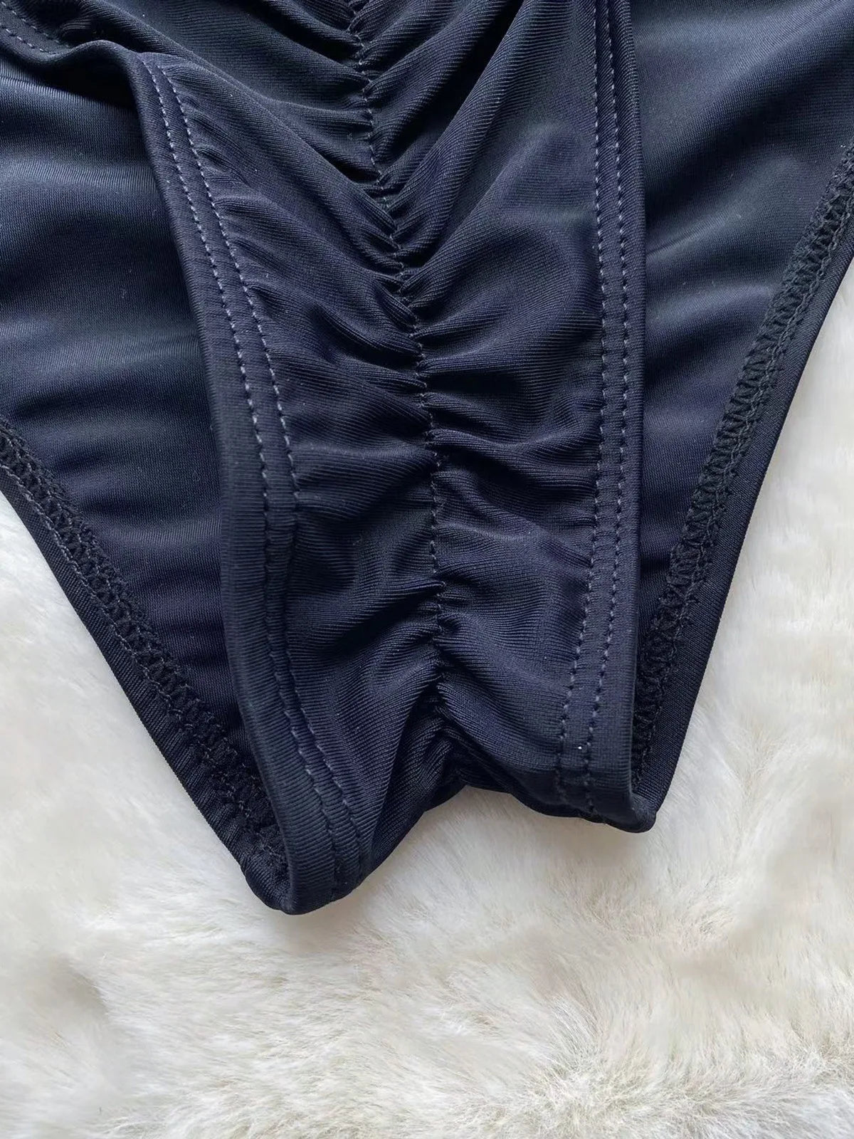 Side detail black monokini with ruffle texture — 3D flower one-piece swimsuit FTF Market
