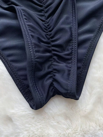 Side detail black monokini with ruffle texture — 3D flower one-piece swimsuit FTF Market
