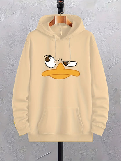 Cartoon Duck Print Hoodie, men's graphic hoodie with kangaroo pocket, comfy loose trendy drawstring hooded pullover. Cartoon Duck Print Hoodie, men's graphic hoodie, kangaroo pocket, loose pullover, trendy hooded sweatshirt, casual wear, spring fashion, autumn fashion, winter fashion, ftf fashion, mode ftf