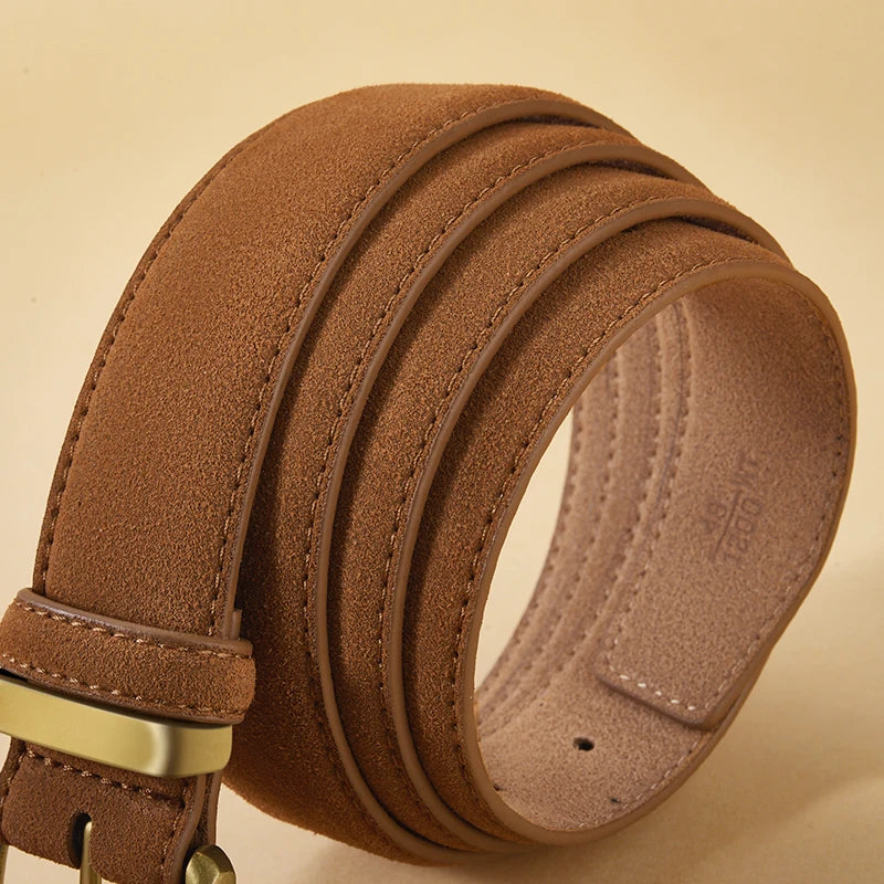 Luxury suede leather belt women UK brown gold buckle vintage — FTF Market
