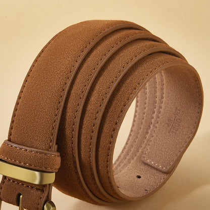 Luxury suede leather belt women UK brown gold buckle vintage — FTF Market