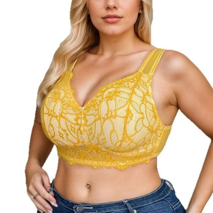Women's Plus Size Lace Bra – Wire-Free Push-Up Full Cup