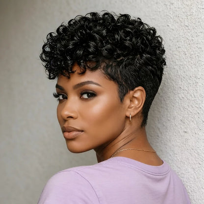 Short Curly Pixie Wig – 100% Human Hair