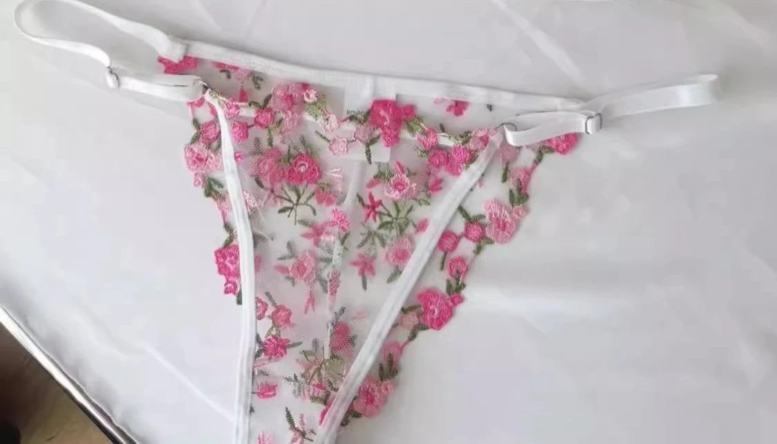 Floral-patterned underwear on a white background