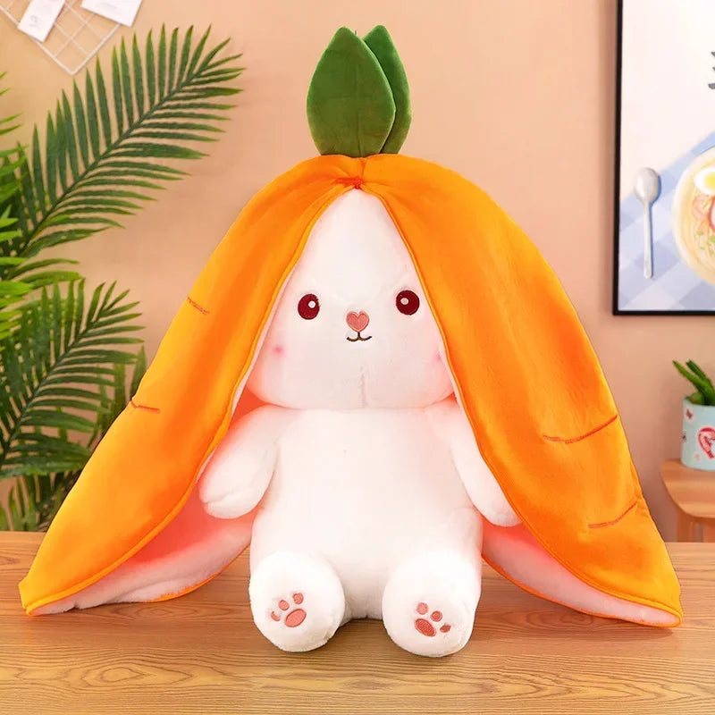 25CM Cute Transform Strawberry Rabbit Doll, plush toy, carrot rabbit, small fruit doll, bunny stuffed animal, gift, ftf fashion