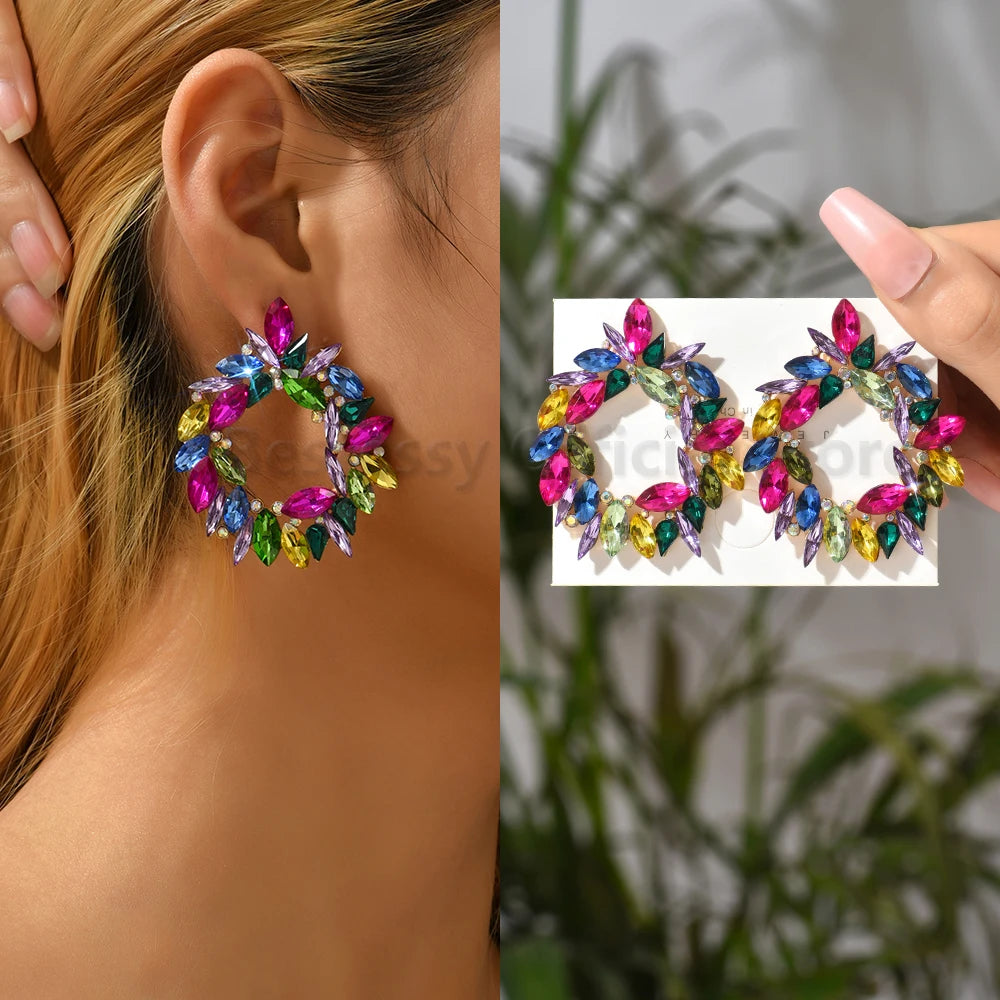 Colorful Series Shiny Rhinestone Big Stud Earrings, luxury round fashion jewelry, 2025 trend, women, party accessories, gift. 
Shiny rhinestone studs, colorful earrings, luxury jewelry, 2025 trend, women's accessories, party earrings, fashion jewelry, gift, ftf fashion, mode ftf, FTF Market UK