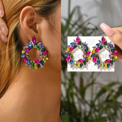 Colorful Series Shiny Rhinestone Big Stud Earrings, luxury round fashion jewelry, 2025 trend, women, party accessories, gift. 
Shiny rhinestone studs, colorful earrings, luxury jewelry, 2025 trend, women's accessories, party earrings, fashion jewelry, gift, ftf fashion, mode ftf, FTF Market UK