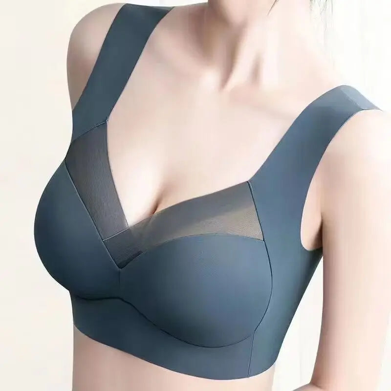 Dark gray bra on a plain background