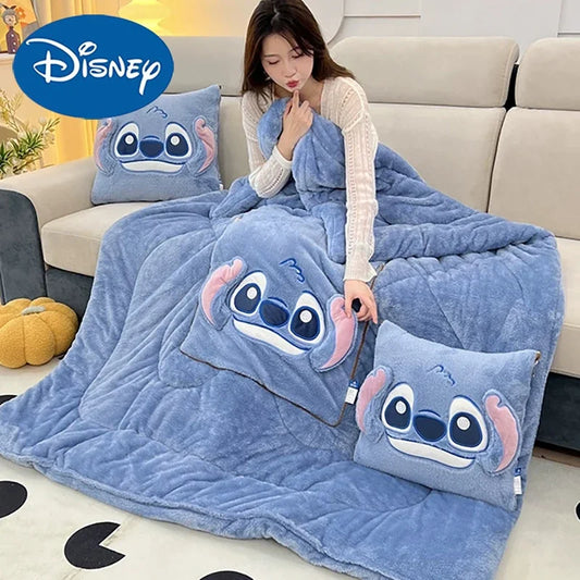 Stitch Pillow Blanket – Kawaii flannel pillow transforms into a thickened nap blanket. Perfect for living rooms or children's bedrooms. Available on FTFmarket.net, fast delivery in the UK. Stay stylish with FTF Fashion, stitch bedding disney and Mode FTF.