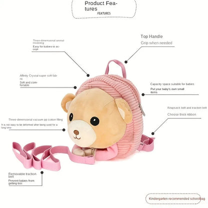 Cute animal toddler backpack with safety harness leash.