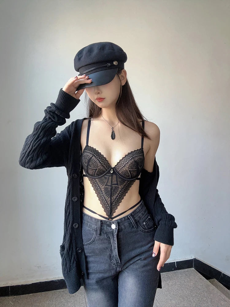 Deep V Lace Lingerie Set – Wire-Free Bra & Brief