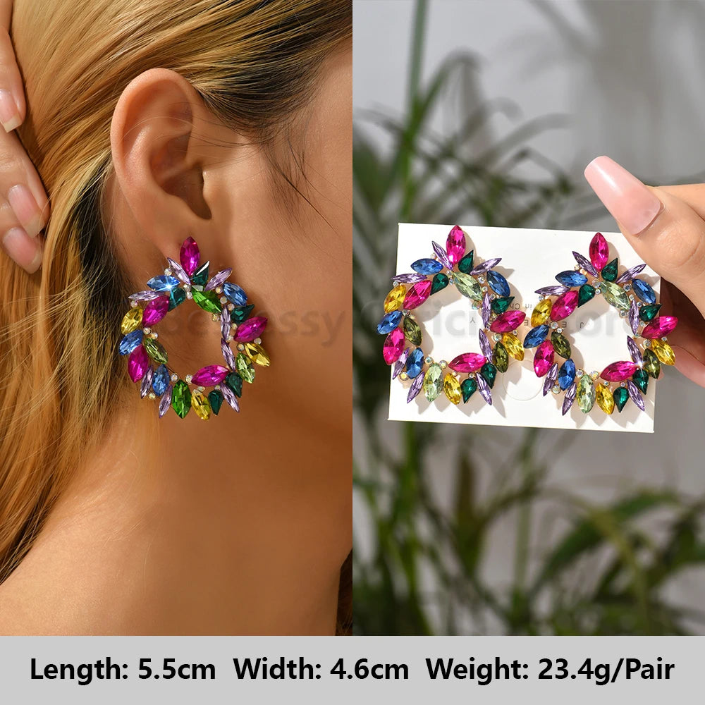 Colorful Series Shiny Rhinestone Big Stud Earrings, luxury round fashion jewelry, 2025 trend, women, party accessories, gift. 
Shiny rhinestone studs, colorful earrings, luxury jewelry, 2025 trend, women's accessories, party earrings, fashion jewelry, gift, ftf fashion, mode ftf, FTF Market UK