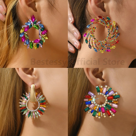 Colorful Series Shiny Rhinestone Big Stud Earrings, luxury round fashion jewelry, 2025 trend, women, party accessories, gift. 
Shiny rhinestone studs, colorful earrings, luxury jewelry, 2025 trend, women's accessories, party earrings, fashion jewelry, gift, ftf fashion, mode ftf, FTF Market UK