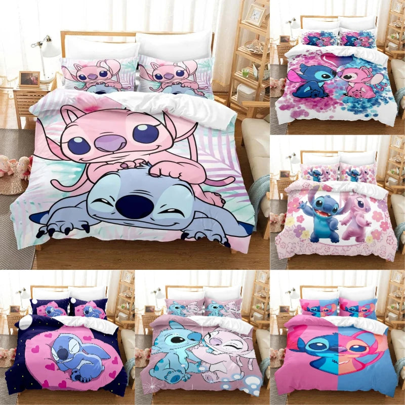 Disney Stitch and Angel Duvet Cover Set - Colorful Cartoon Bedding for Kids and Adults in Twin and King Sizes