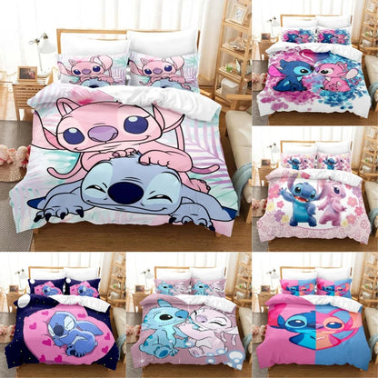 Disney Stitch and Angel Duvet Cover Set - Colorful Cartoon Bedding for Kids and Adults in Twin and King Sizes