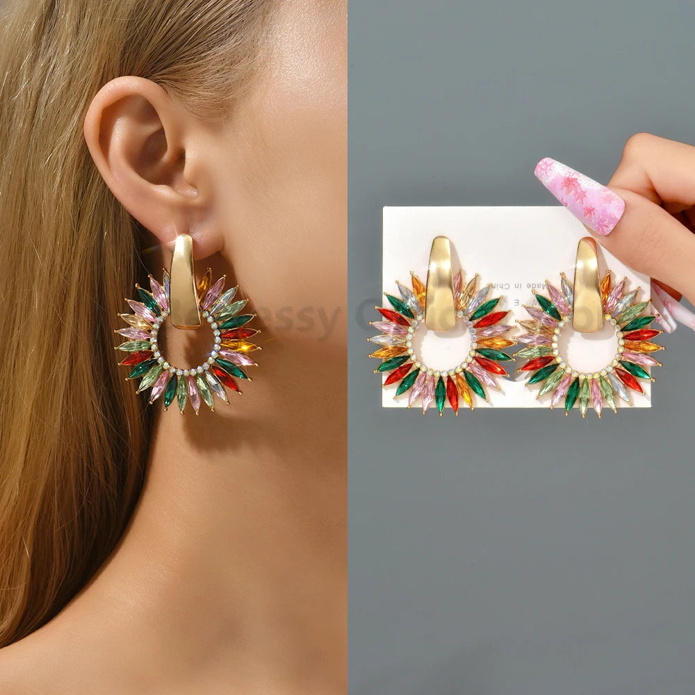 Colorful Series Shiny Rhinestone Big Stud Earrings, luxury round fashion jewelry, 2025 trend, women, party accessories, gift. 
Shiny rhinestone studs, colorful earrings, luxury jewelry, 2025 trend, women's accessories, party earrings, fashion jewelry, gift, ftf fashion, mode ftf, FTF Market UK