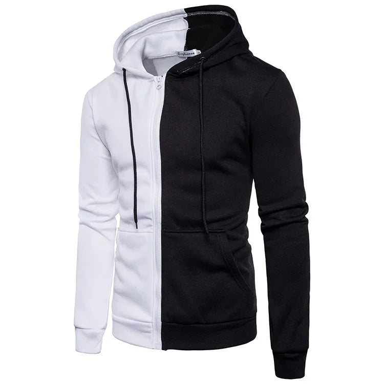 Two-tone black and white solid color pocket hoodie
