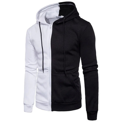 Two-tone black and white solid color pocket hoodie