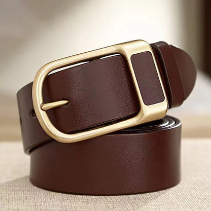 PU leather belt unisex gold brown casual buckle UK — FTF Market