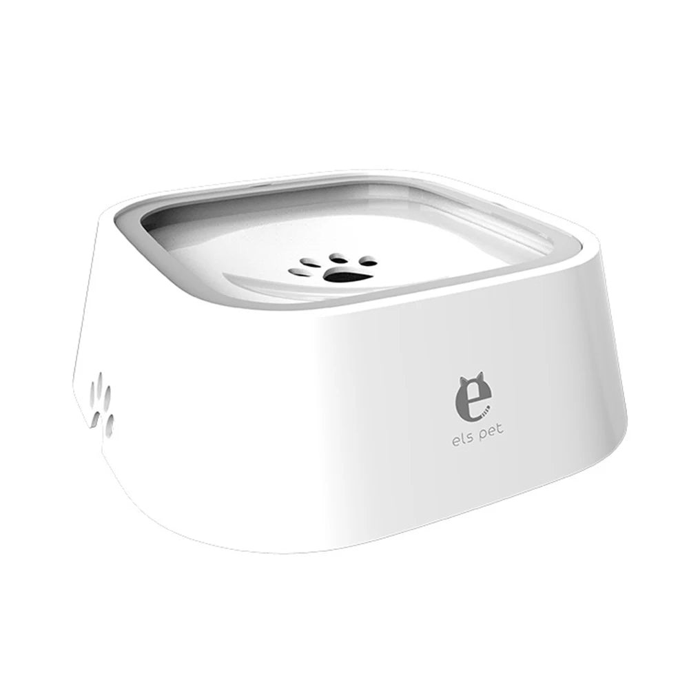 White pet water fountain with paw print design on a white background