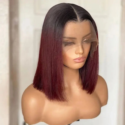 Pre-Plucked Burgundy Bob Lace Front Wig with Brazilian Remy Human Hair