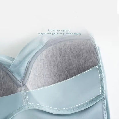 Gray bra with a focus on support and comfort on a white background