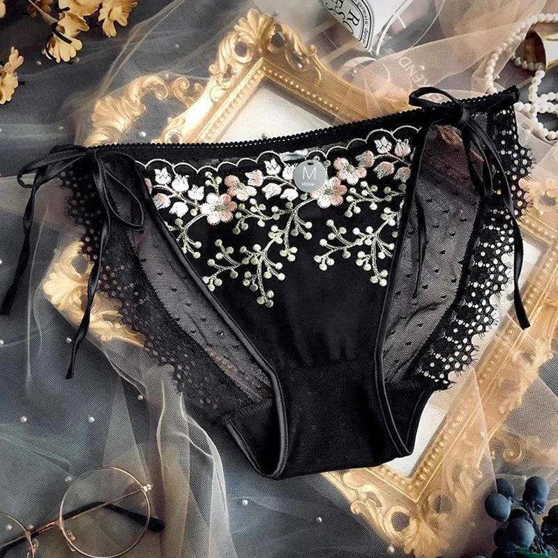 Black vintage lace panties seamless uk-ftf