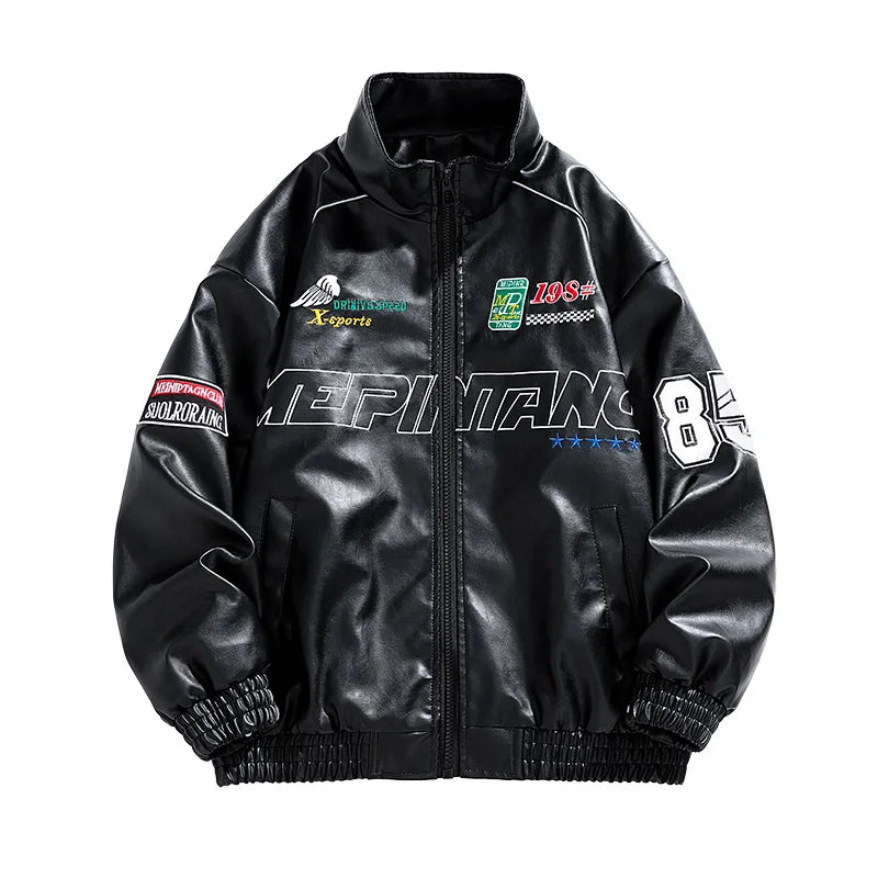 Men's PU Leather Jacket, hot selling motorcycle clothing, racing suit, American fashion brand, casual, breathable, durable, stylish. Available on ftf fashion at UK Ftfmarket.net. Embrace mode ftf. men's PU leather jacket, motorcycle clothing, racing suit, American fashion brand, casual jacket, spring fashion, autumn fashion, winter fashion, ftf fashion, mode ftf, FTF Market UK