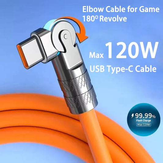 120W USB C Cable – 7A fast charge, 180-degree rotation elbow, rapid data transfer. Compatible with Xiaomi Redmi, Honor phones. Durable TPE material for long-lasting performance. Available on FTFmarket.net, fast delivery in the UK. Stay powered with FTF Fashion.