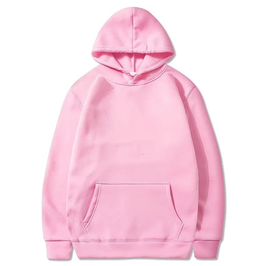 Pink solid color unisex hoodie kangaroo pocket
