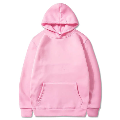 Pink solid color unisex hoodie kangaroo pocket