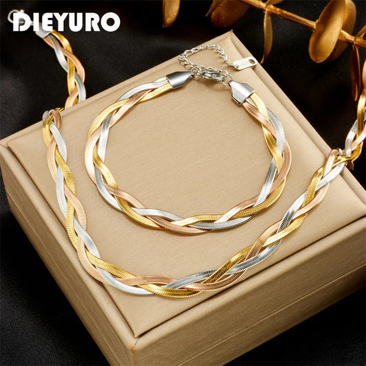 316L Stainless Steel Jewelry Set – 3-in-1 necklace and bracelets with a sleek snake chain design. Waterproof and durable, perfect for daily wear or special occasions. Available on FTFmarket.net, fast delivery in the UK. Stay chic with FTF Fashion.