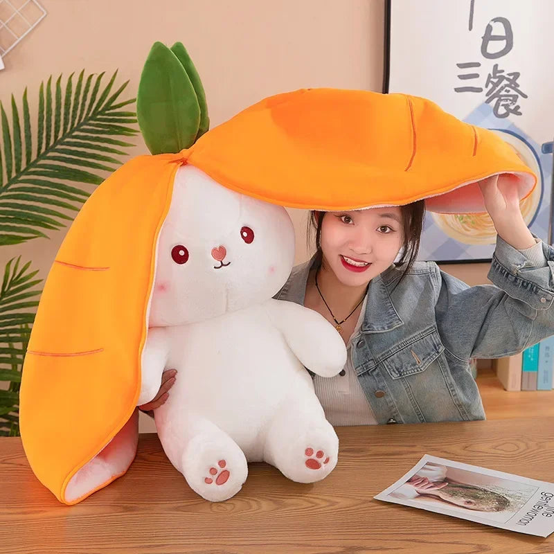 25CM Cute Transform Strawberry Rabbit Doll, plush toy, carrot rabbit, small fruit doll, bunny stuffed animal, gift, ftf fashion