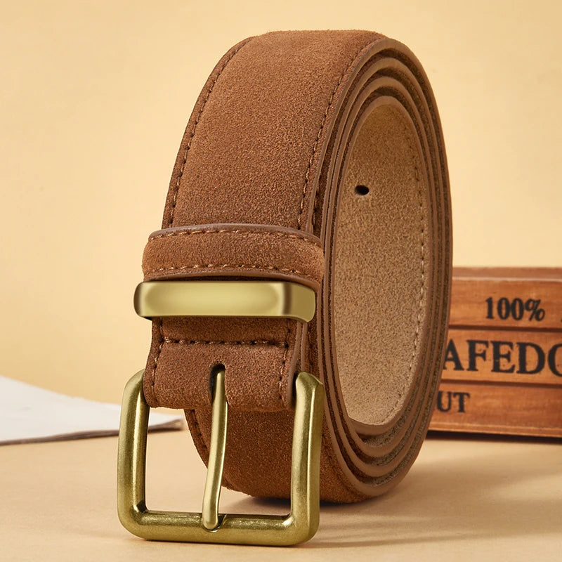 Luxury suede leather belt women UK brown gold buckle vintage — FTF Market