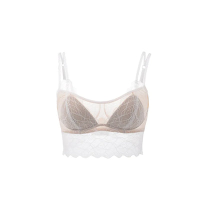 White lace bra only — wire-free silk lined scalloped edge women's lingerie UK