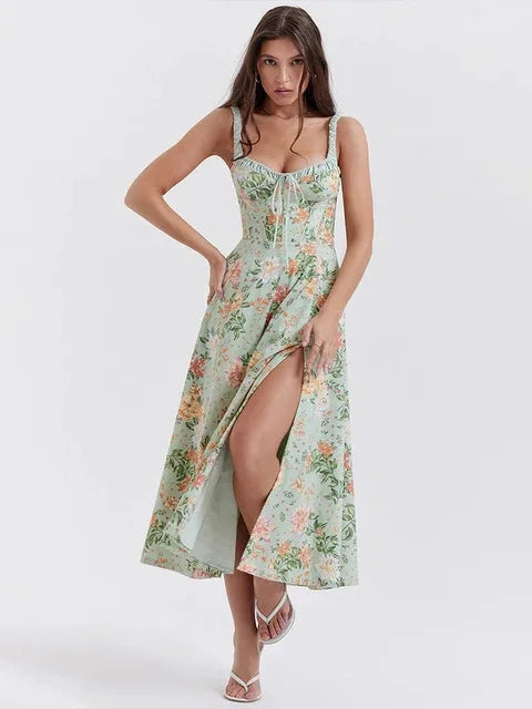 Avrilyaan sexy off-shoulder floral print dress with high split and backless design