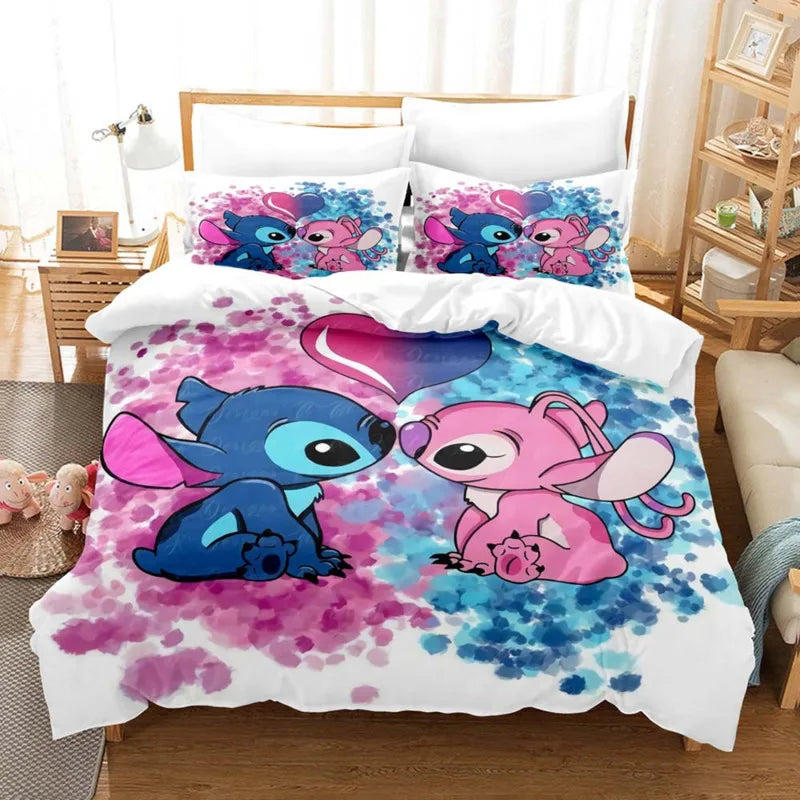 Disney Stitch and Angel Duvet Cover Set - Colorful Cartoon Bedding for Kids and Adults in Twin and King Sizes