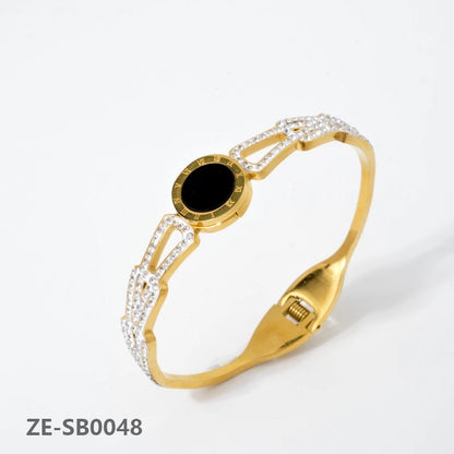 Diana Baby Black Roman Numerals Zircon Gold Plated Stainless Steel Bracelet - Elegant Wear Jewelry for Women at Ftfmket.com in the UK