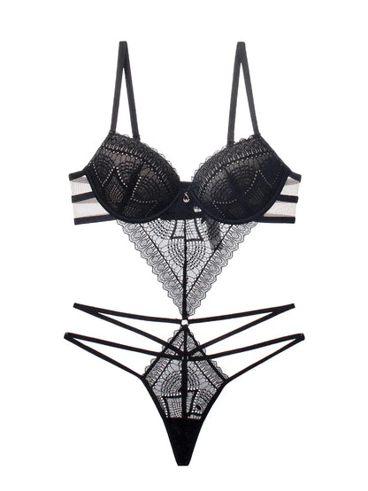 Deep V Lace Lingerie Set – Wire-Free Bra & Brief