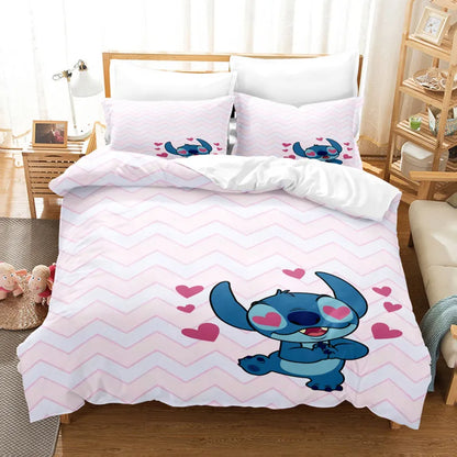 Disney Stitch and Angel Duvet Cover Set - Colorful Cartoon Bedding for Kids and Adults in Twin and King Sizes