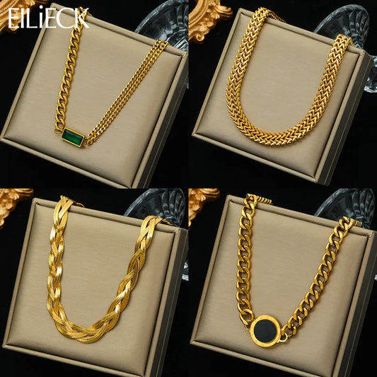 Elegant gold thick chain necklace with non-fading finish, made of durable 316 stainless steel. Trendy choker style, ideal for women and girls. Perfect for parties, weddings, and special occasions.