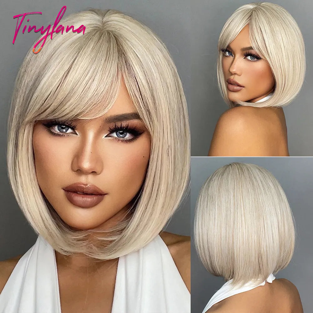 Stylish Short Blonde and Gray Bob Wig for Women