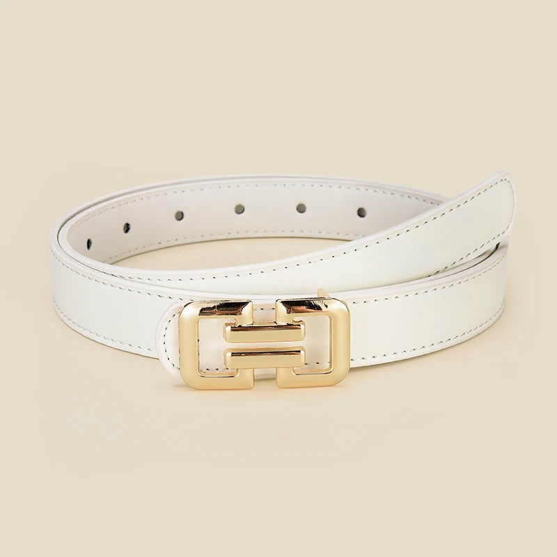 Slim PU leather belt women UK — white smooth buckle — FTF Market