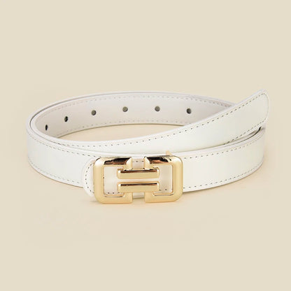 Slim PU leather belt women UK — white smooth buckle — FTF Market