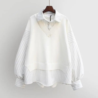 Women's Korean Loose Fashion Shirt Top – Casual two-piece top for spring and autumn. Trendy Korean style, loose and comfortable fit. Available on FTFmarket.net, fast delivery in the UK.