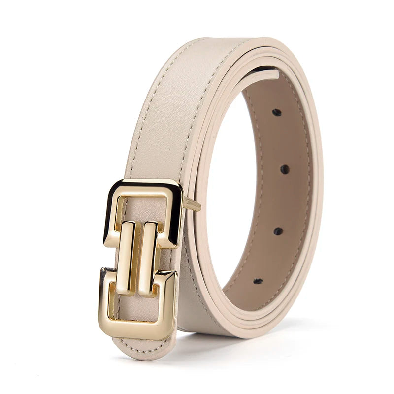 Slim PU leather belt women UK — khaki smooth buckle — FTF Market