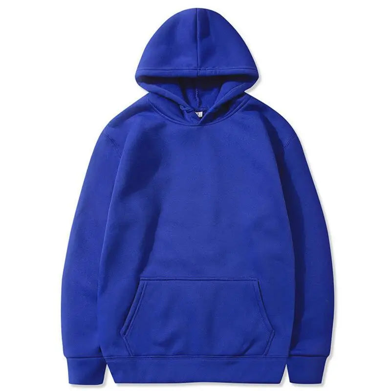 Blue plain solid color hoodie for men and women