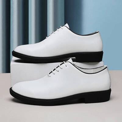 Men's white Derby dress shoes lace-up formal work uniform UK plus sizes FTF Market