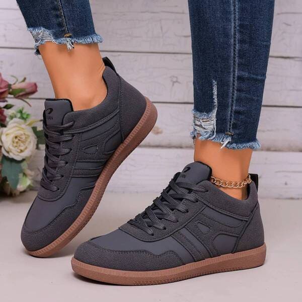 Women's Gray soft sole sneakers lace-up comfortable walking trainers FTF Market UK